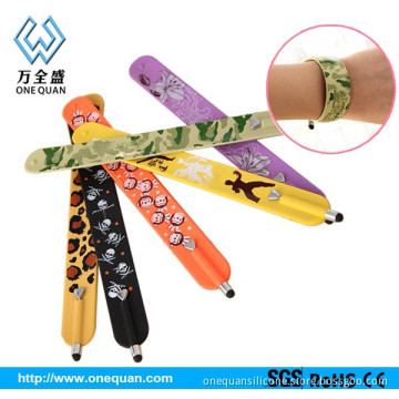 factory wholesale promotional silicone stylus pen with slap bracelet